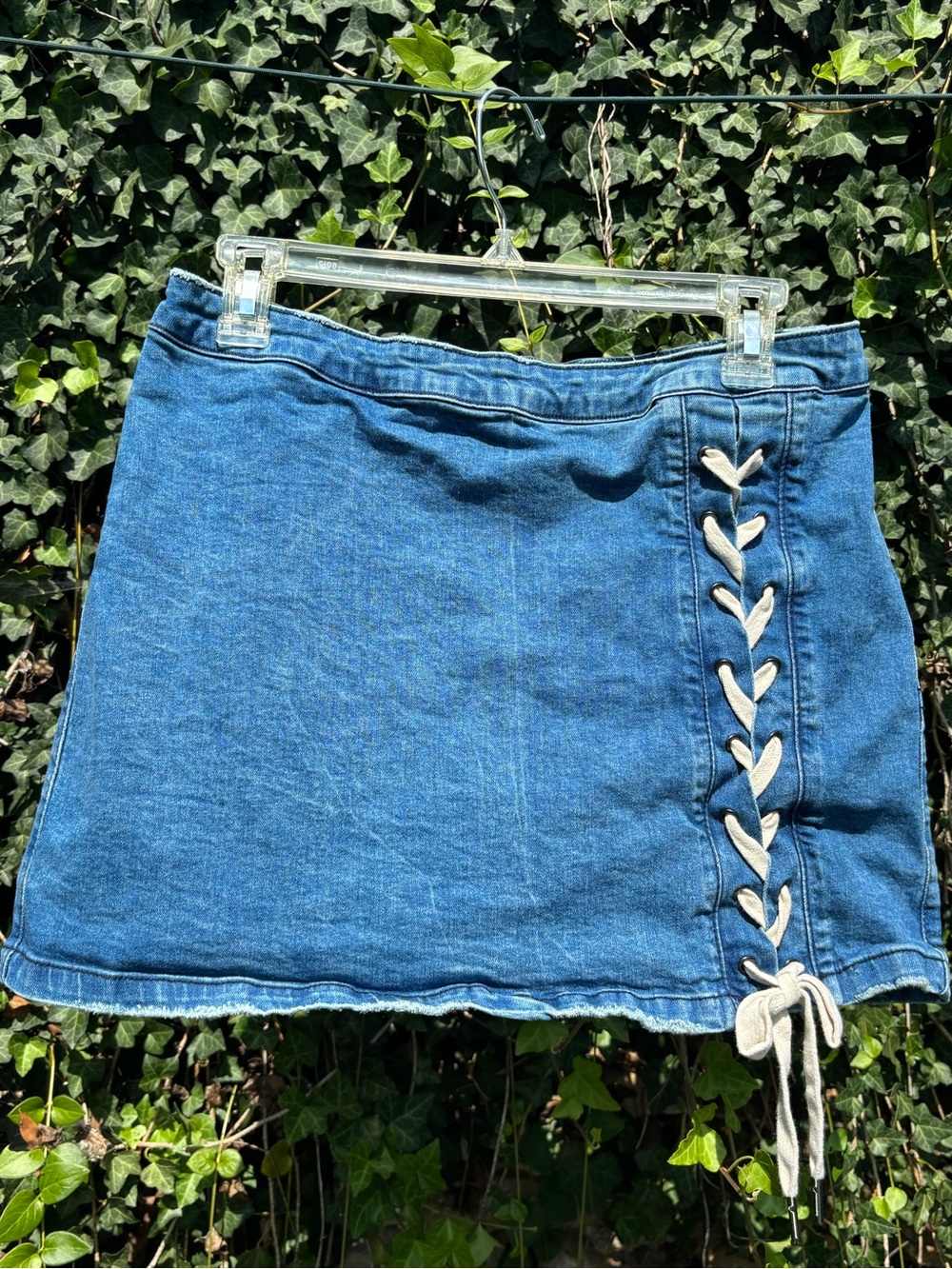 Y2K Stretchy/Zip Denim Lace-Up Mini Skirt - Blue